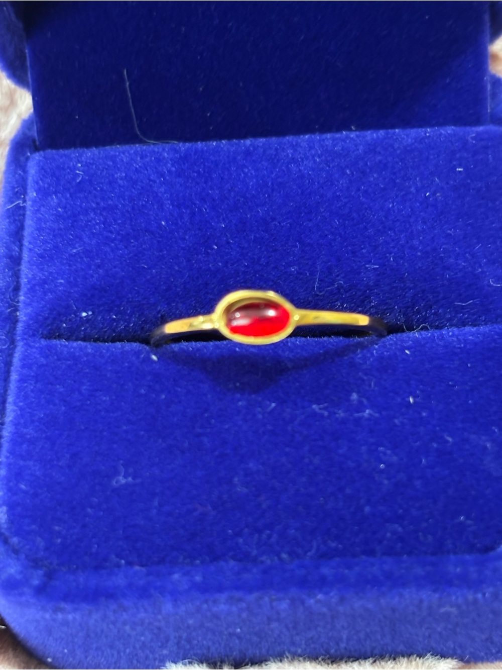 18kt Gold Plated Ring with Red Oval Stone - Women's Jewelry